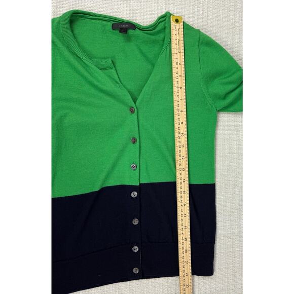 J. Crew Color Block Green Merino Wool Cardigan Womens Small - Picture 7 of 7